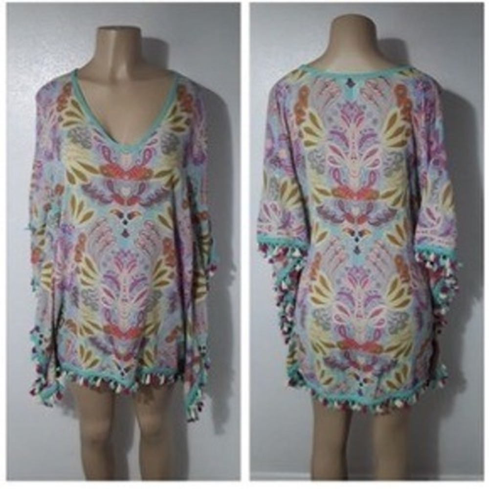 Matilda Jane Boho Kimono Women Medium Mint Multi Excellent Tassel Paisley
